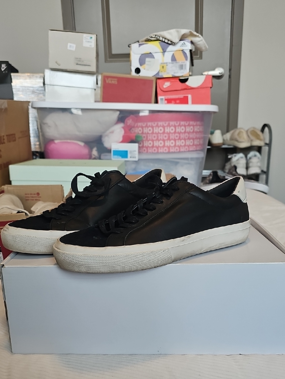 Vince Men's Black Low-Top Leather Sneakers with White Sole
